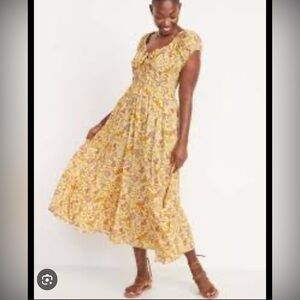 Old Navy Waist-Defined Puff-Sleeve Floral Maxi Dress Size